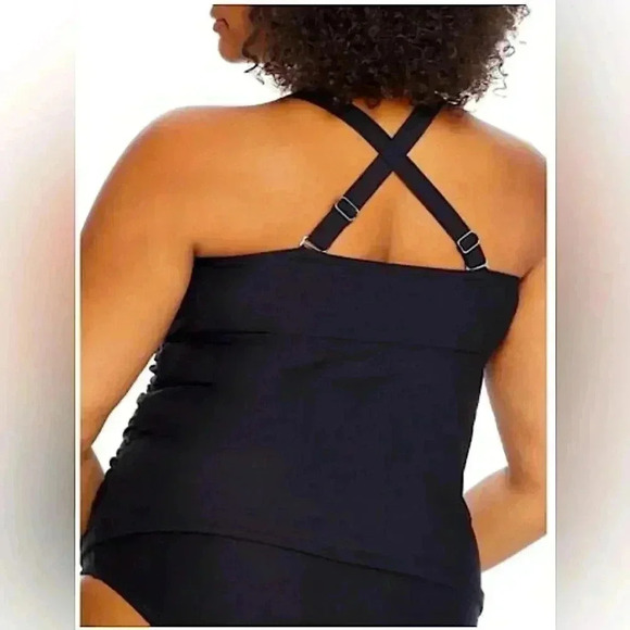 Bare Necessities Birdsong Plus Size Underwire Tankini Swimsuit Top Black Shirred - Picture 3 of 12